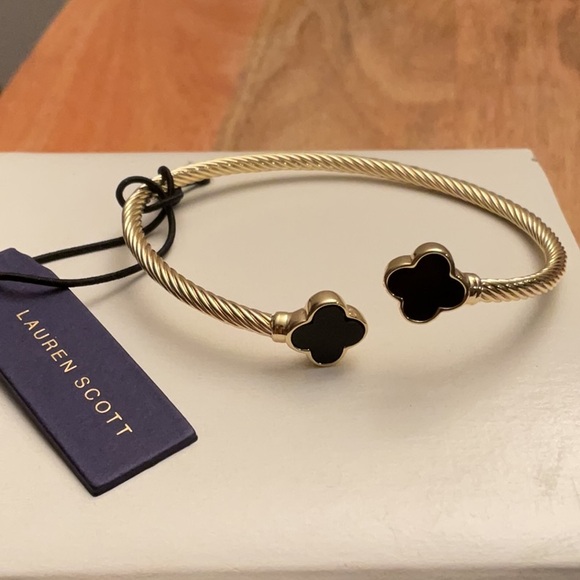 Lauren Scott Gold Bracelet with Black Clover Charms - Picture 1 of 4